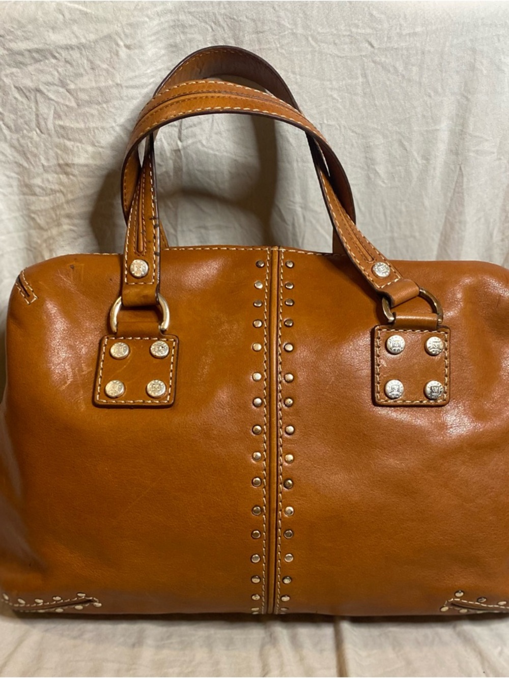 MICHAEL Michael Kors Tan Leather Stud-Trim Satchel